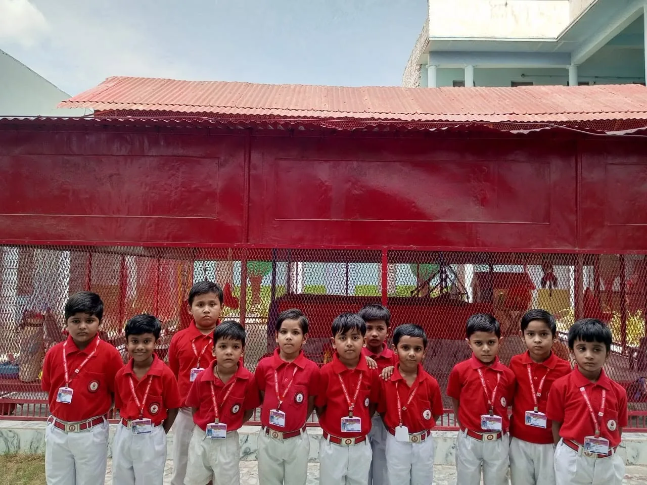 Junior pupils in the school courtyard at Laxmangarh
