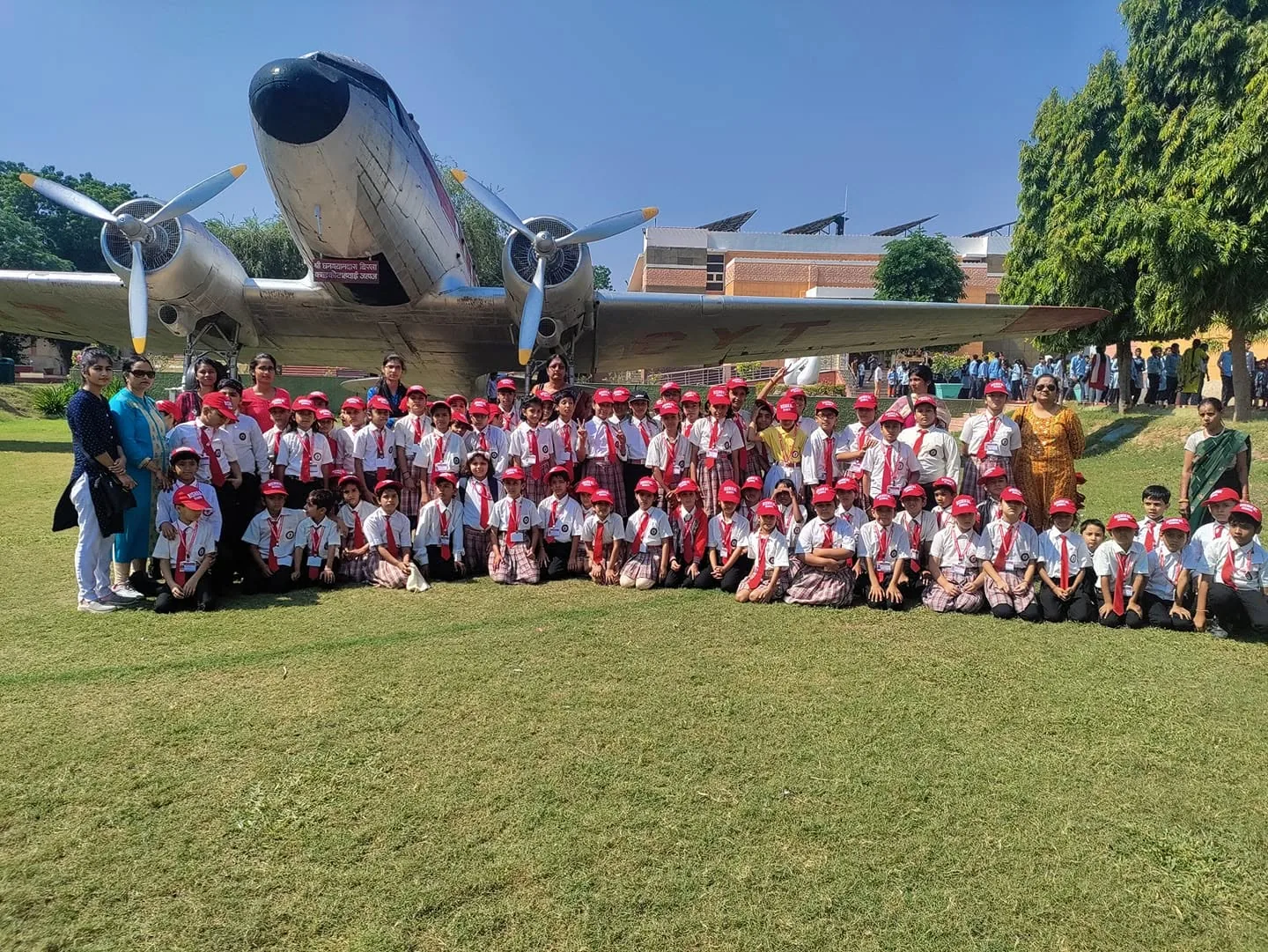 A class trip to see an aircraft at close quarters